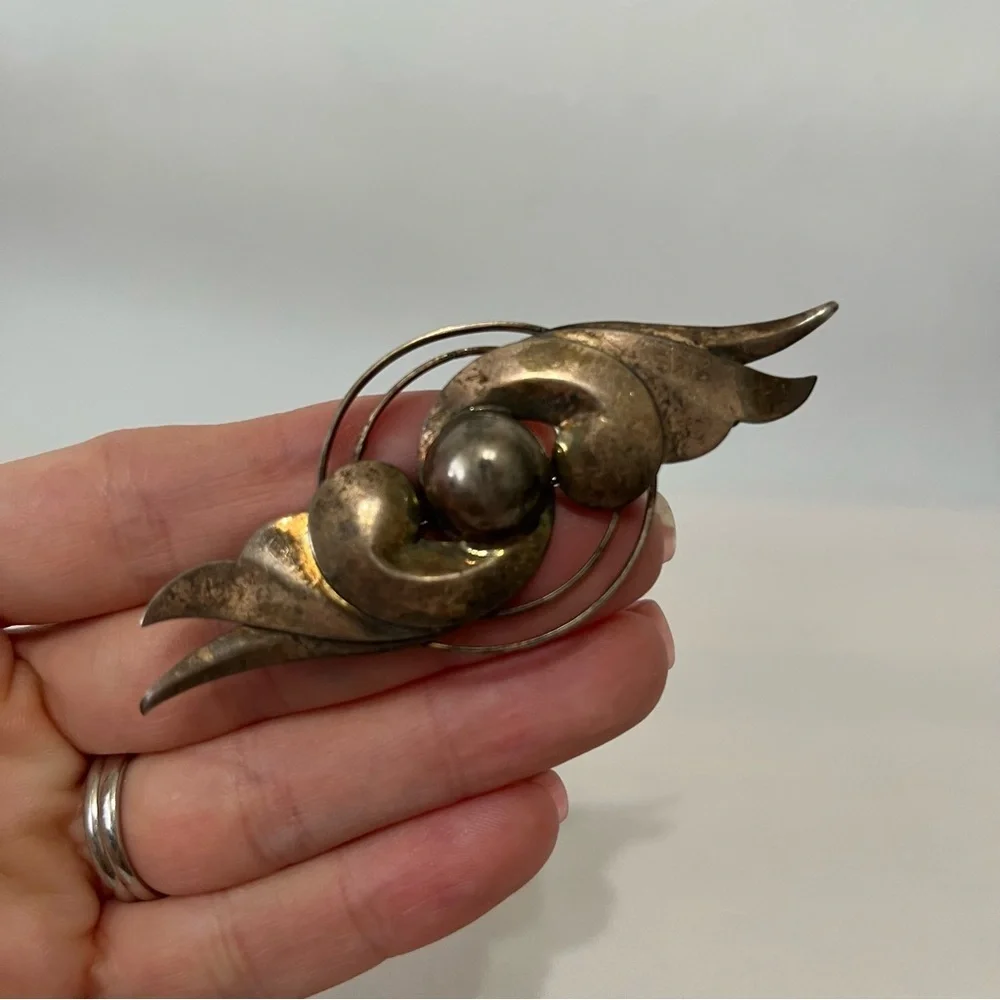 Vintage Sterling Silver Art Deco Modernist Brooch Art Nouveau